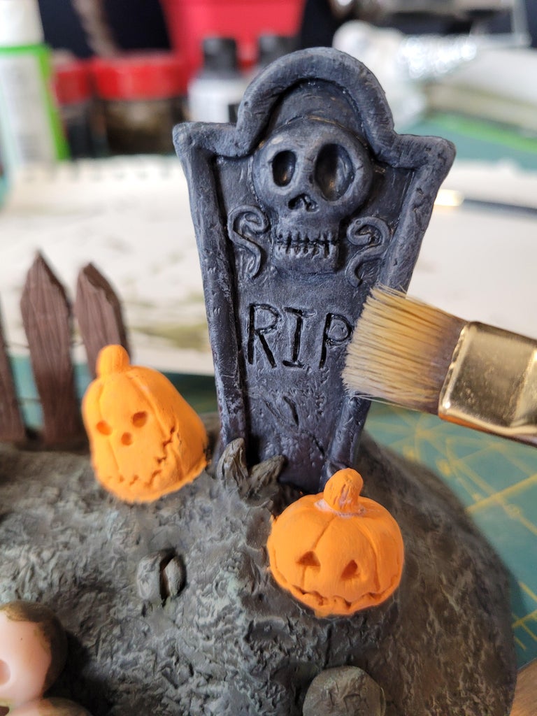 Dry Brushing the Tombstones and Fence