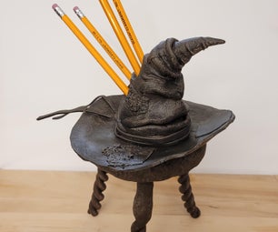Clay Sorting Hat Pencil Holder on Stool (Harry Potter)